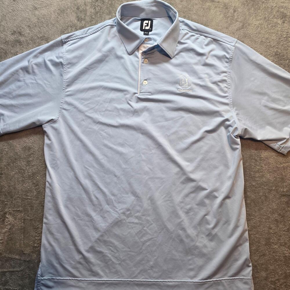 FootJoy Polo Shirt Mens L Blue Solid Short Sleeve TPC Valencia Golf Logo